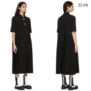 Ganni Crystal Embellished Woven Pleated Shirt Dress Black
